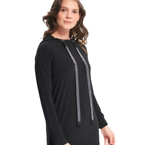 Joseph Ribkoff NWT Black Sparkle Rhinestone Hooded Tunic Quiet Luxury Size 12 - Picture 4 of 16